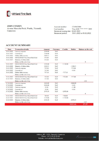 Download Cameroon Afriland First bank statement word